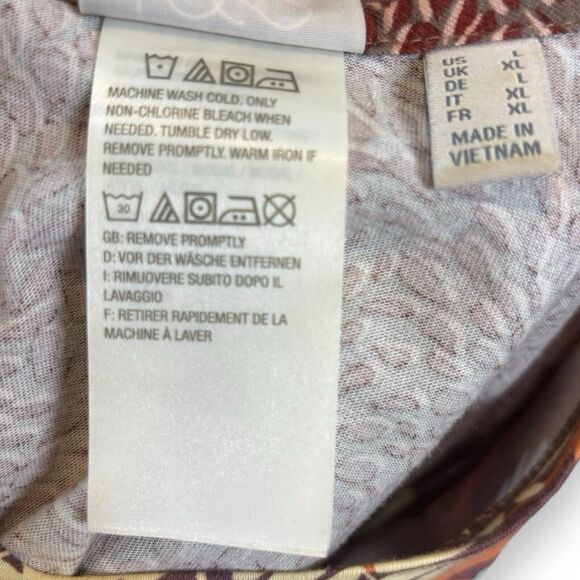 Logo By Lori Goldstein Mixed Print Knit Top Size Large Chiffon Hem Tunic Brown - Picture 10 of 11